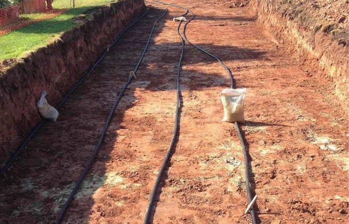 Ground Loops laid in trench for Ground Source Heat Pump